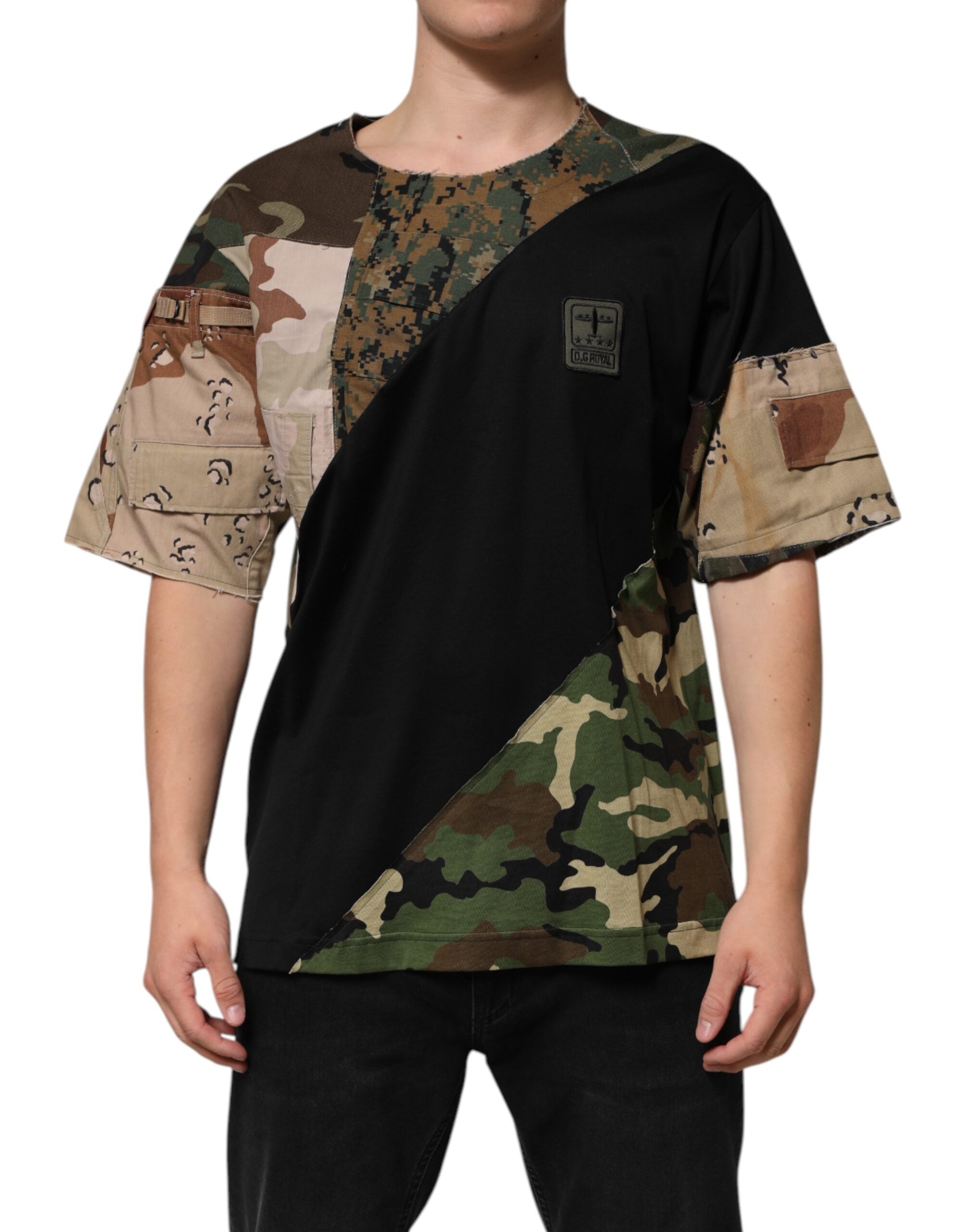 Dolce & Gabbana Multicolor Patchwork Round Neck Cotton T-Shirt